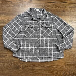 BKE‎ Shirt Womens XL Heathered Black White Plaid Button Up Eased Western Top